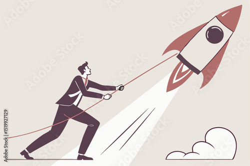 Entrepreneur initiative idea, ambition to push effort to success, start new business or company with creativity development, innovation or invention concept, businessman pull new creative rocket