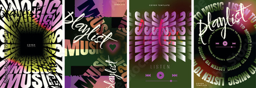 Abstract colorful music playlist cover templates with dynamic typography and vibrant gradients. Modern digital art designs perfect for music apps, streaming, and creative projects.