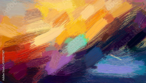 Vibrant Abstract Texture with Warm and Cool Colors Blending in Artistic Brush Strokes and Vibrant Hues