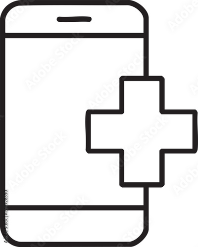 Healthcare App Icon Mobile Phone with Plus Sign for Medical Services and Assistance simple