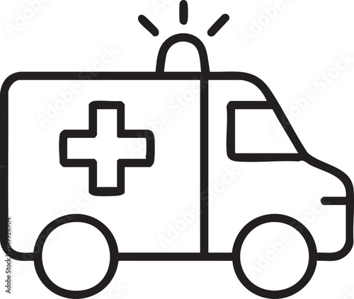 Simple Black Line Art Illustration of an Emergency Ambulance black outline drawing ambulance with