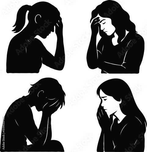 silhouettes of depressed  woman  