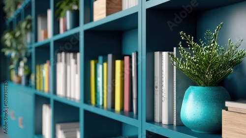 Modern Minimalist Workspace With Greenery Shelves For Virtual Meetings And Calls