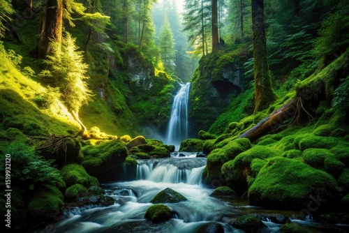 Quinault Rainforest Waterfall Photography: Pacific Northwest Nature, Lush Green Forest, Cascading Water,  Washington State