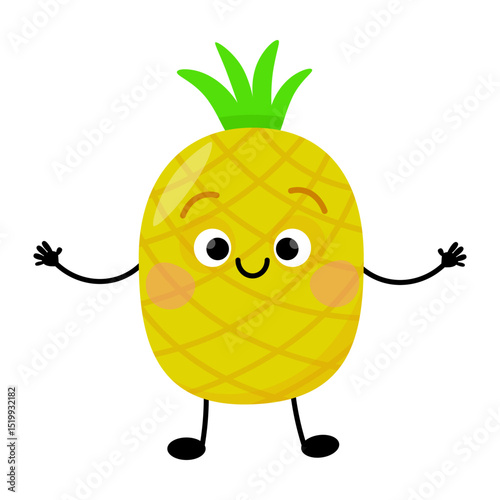 Cute pineapple character standing with arms outstretched to the side
