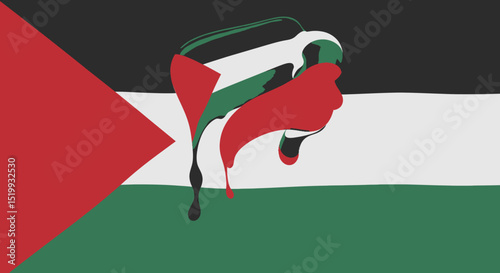 Palestinian Flag Depicted as a Broken, Bleeding Symbol