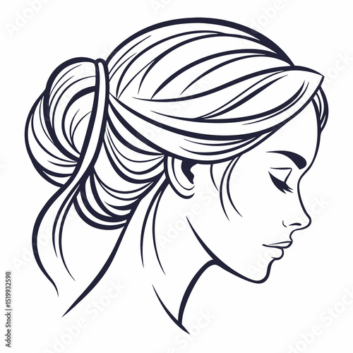 Elegant Woman Profile with Updo Hairstyle Line art