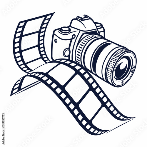 Camera and Film Strip Illustration Photography Memories and Visual Storytelling Concept