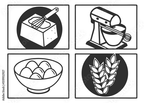 monochrome symbol collection for baking ingredients


