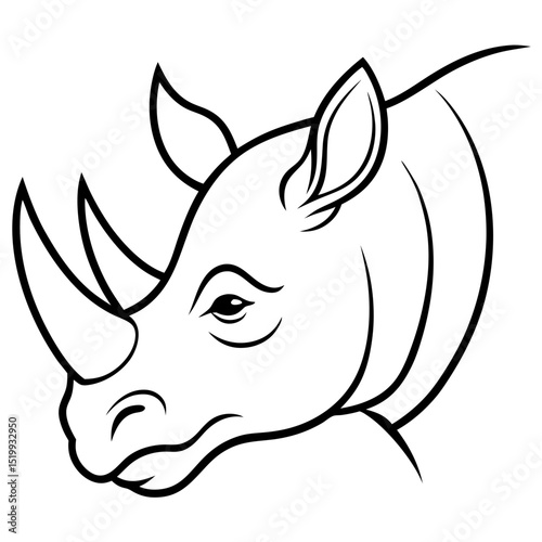 Side Profile of a Rhinoceros with Prominent Horn in Line Art