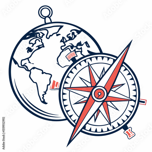 Global Exploration and Navigation Symbol stylized globe compass
