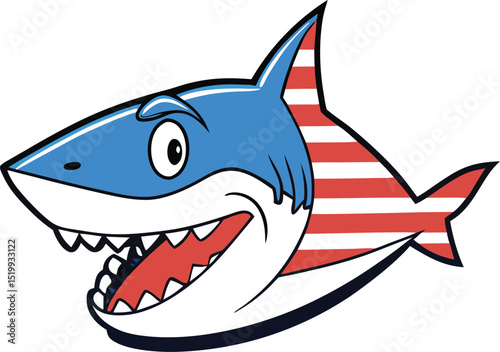 Patriotic Shark Cartoon Illustration American Flag Shark Design
