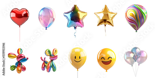 A vibrant collection of colorful balloons in various shapes and sizes, perfect for celebrations, parties, and festive occasions. Bright and cheerful, adding joy to any event.
