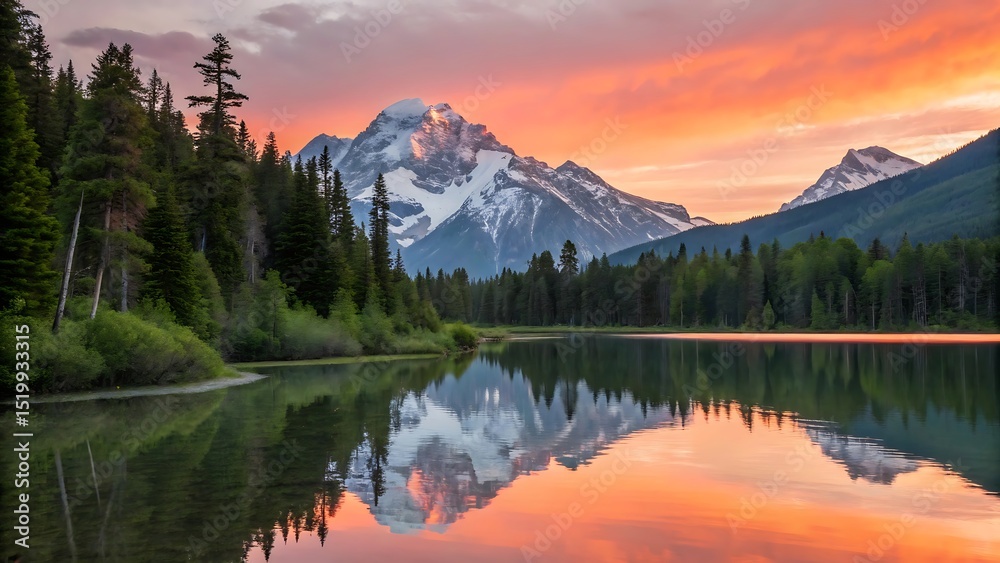 Fototapeta premium Tranquil Mountain Lake at Sunrise with Perfect Reflection