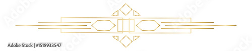 Golden art deco ornament featuring elegant geometric shapes and symmetrical patterns, enhancing luxury branding, wedding invitations, and high end projects