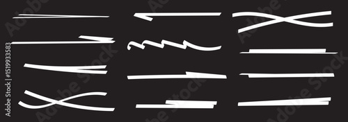 Brush strokes lines. Line underline brush pencil pen marker paint stroke. Brush stroke vector set underline ornament calligraphic White isolated art variation hand drawn on Transparent Background.