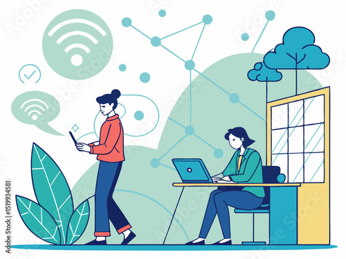 Two women working remotely with wireless internet