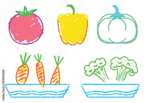 Fresh vector set of healthy food icons including tomato, carrot, pepper, onion, pumpkin, cucumber, eggplant, and cabbage