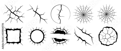 Collection of crack and break vector designs in black and white perfect for diverse creative projects
