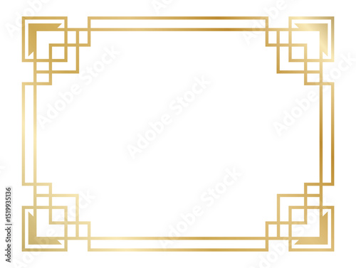 Elegant gold art deco frame providing a sophisticated border, adding vintage glamour and timeless style to any design project with geometric precision and luxurious aesthetic