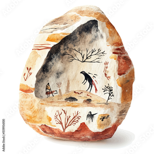 Archaeological Rock Art Sites, watercolor vector, high quality, isolated on a white background.