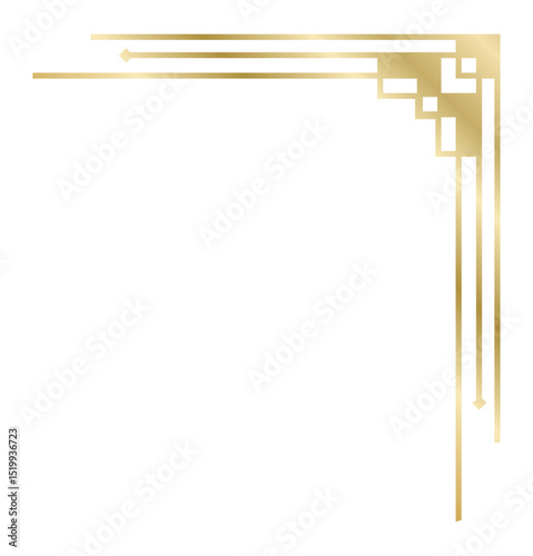 Elegant golden art deco corner border framing a pristine white background, enhancing sophistication and luxury while serving as a striking design element for various invitations and celebrations
