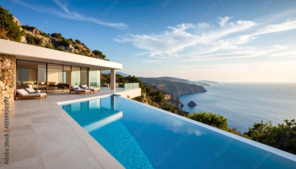 Fototapeta premium Piscina infinita junto al acantilado con vista al océano