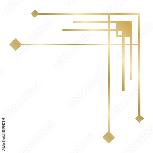 Golden art deco corner with rhombus and lines creating an elegant, luxurious frame for invitations, certificates, menus and other design projects