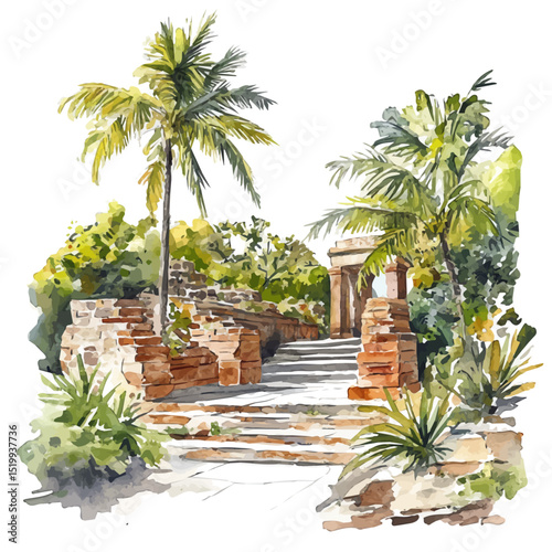 Archaeological Parks, watercolor painting vector, high quality, isolated on a white background.