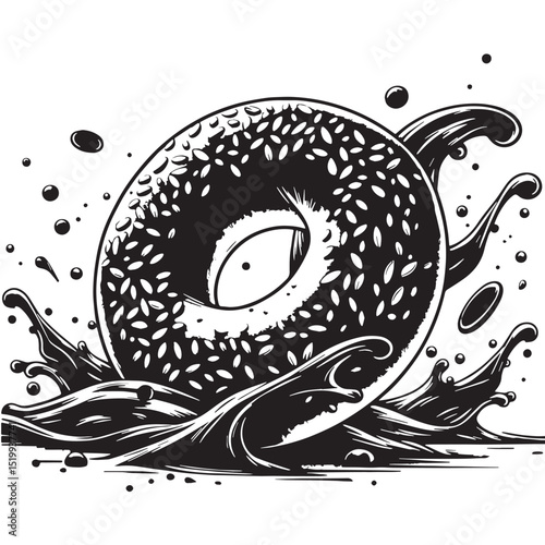 Black Bagel Silhouette Vector, High Quality Illustration on White Background