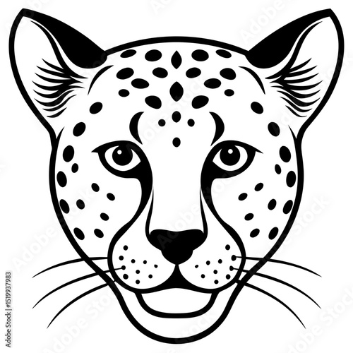 Abstract Cheetah Face with Characteristic Spots in Line Art