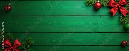 Green wooden Merry Christmas banner with festive decor Ample copy space Vintage style , merry christmas sign, celebration banner, green wood