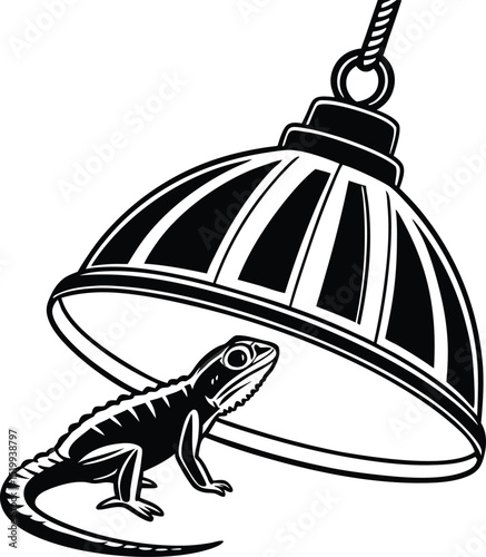 Stylish Lizard Basking Under a Dome Lamp Graphic Design
