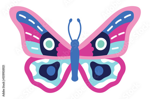 Pink and blue butterfly showcasing large wings adorned with vibrant patterns, ideal for enhancing children's illustrations and adding charm to nature themed projects