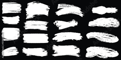 Vector brush streaks pack marker ink strokes grunge. Collection of vector paint bold brush strokes, hand drawn thick grunge lines and rectangle shapes modern grunge. Ink brush stroke set, black grunge