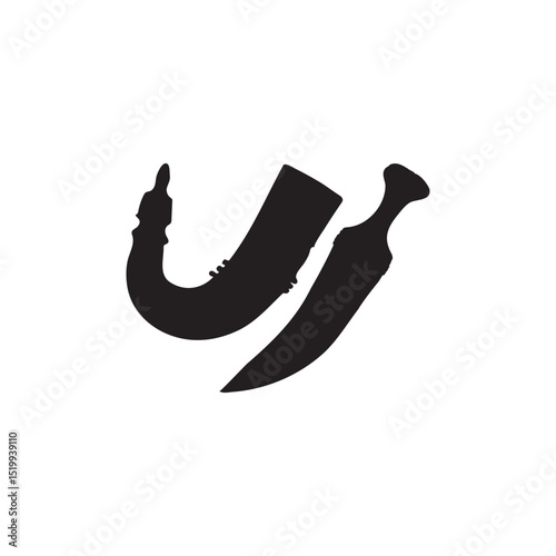 Arabic Sword and Dagger Silhouette Vector Set Traditional Islamic Weapon Collection in Vintage Style Isolated on White Background