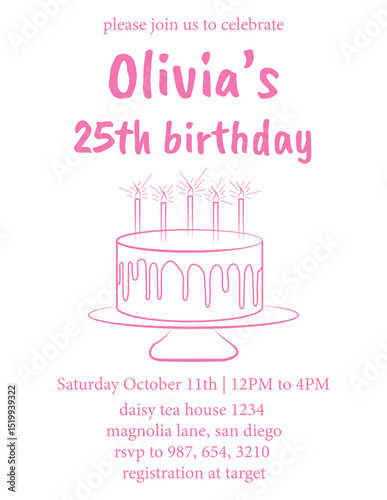 Hand drawn birthday party invitation illustration. 