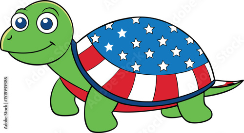 Patriotic Turtle American Flag Shell Design, Independence Day Illustration