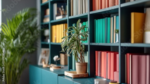 Minimalist Virtual Meeting Room With Greenery And Modern Bookshelves Decor