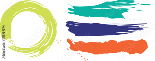 Bold Grunge Underlines and Rolled Brush Strokes: A Set of Handmade Linocut-Inspired Ink Stamps with Colorful Dry Marker and Brayer Smear Textures