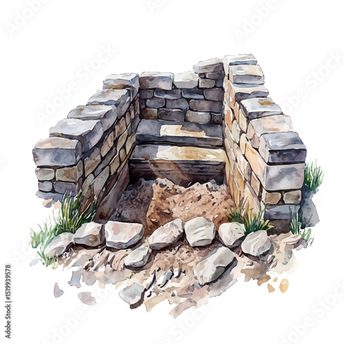 Archaeological Excavations, watercolor clipart vector, high quality, isolated on a white background.