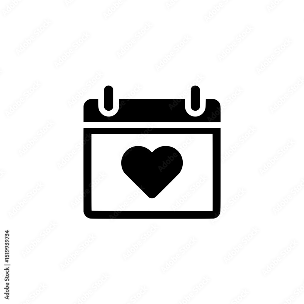 Icon of Heart Symbol on a Calendar Representing a Special Date Icon of Heart Symbol on a Calendar Representing a Special Date