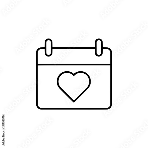 Outline Icon of Heart Symbol on a Calendar Representing a Special Date