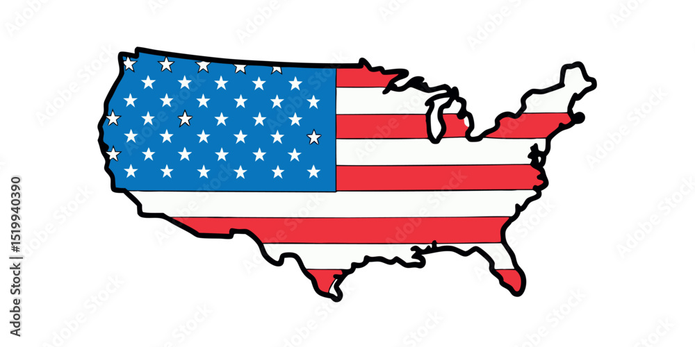 Obraz premium USA Country Map Vector with Flag National Symbol, Freedom, and Pride Design
