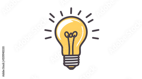 Bright yellow glowing light bulb radiating creative innovation and inspirational ideas.