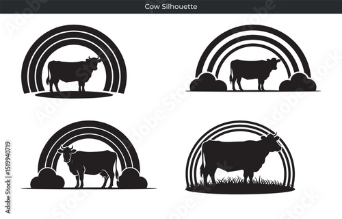 Black cow silhouette with rainbow design suitable for logos and farming related visuals