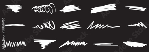 Brush strokes lines. Line underline brush pencil pen marker paint stroke. Brush stroke vector set underline ornament calligraphic White isolated art variation hand drawn on Transparent Background.
