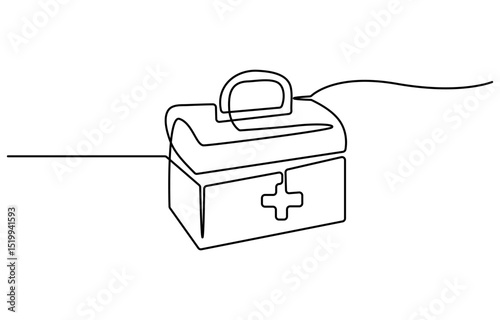 Continuous one line drawing medical bag. Bag with a cross. Doctor's bag. One continuous line isolated minimal illustration. Not  AI