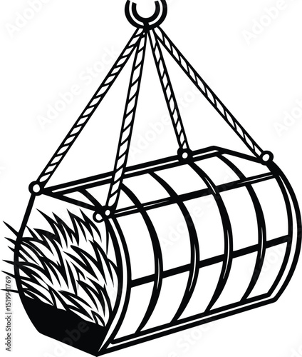 Suspended Hay Bale Graphic Design Element perfect for Branding projects and logos needing a rustic or farm feel.