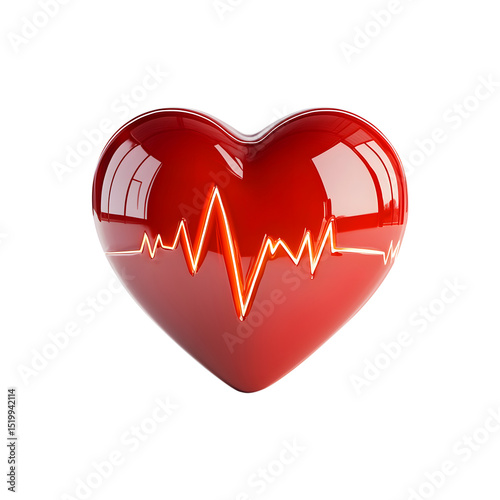 Red glossy heart with animated ekg line illustrating cardiovascular health and wellness